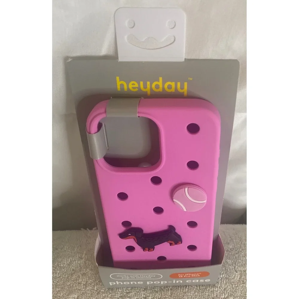 Heyday iPhone 16 Pro Max Silicone Pop-In Case Pink with Dog and Ball Charms NEW